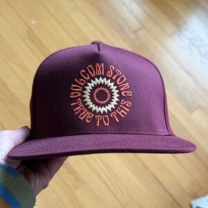Volcom Burgundy Flat Brim Cap with Sunburst Logo